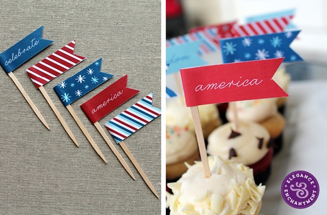 4th of July Party Printables - 12 Free Downloads - EverythingEtsy.com - Cupcake Flags