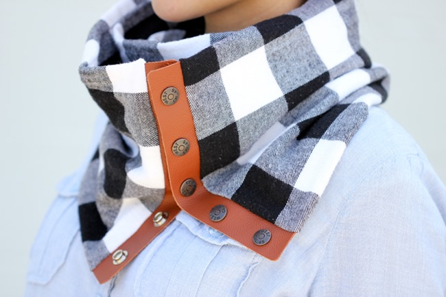 DIY Plaid Gift - Leather and flannel snap scarf tutorial