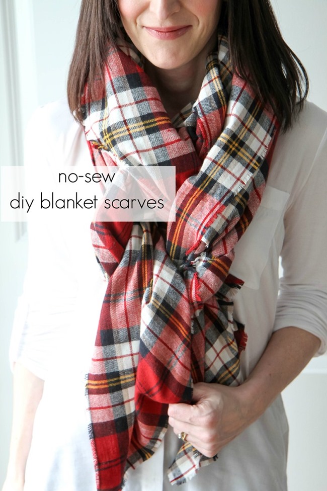 DIY Plaid Gift - no sew blanket scarf tutorial