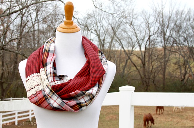 DIY Plaid Gift - plaid and lace scarf