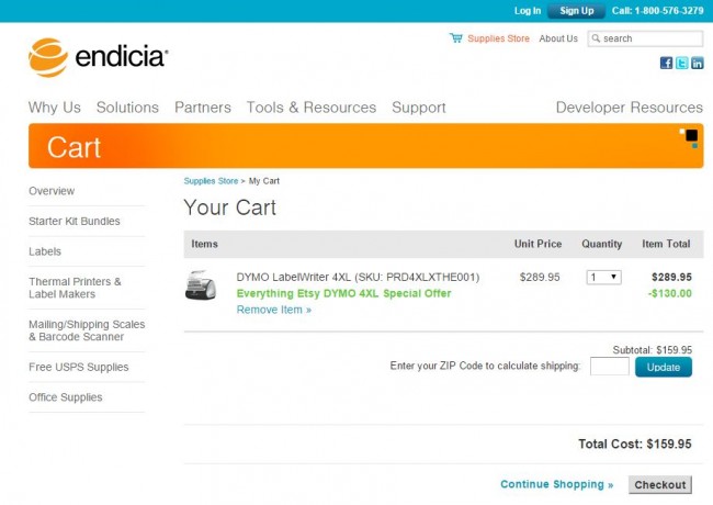 Here's a screenshot of the shopping cart with the code applied... that's a big discount!